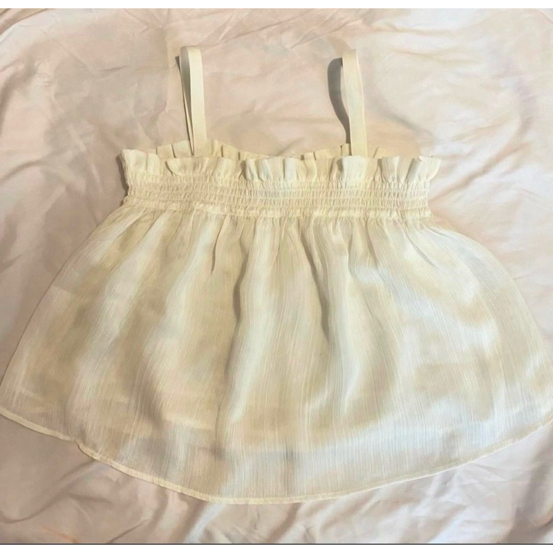 Mango ruffle white tank stretch