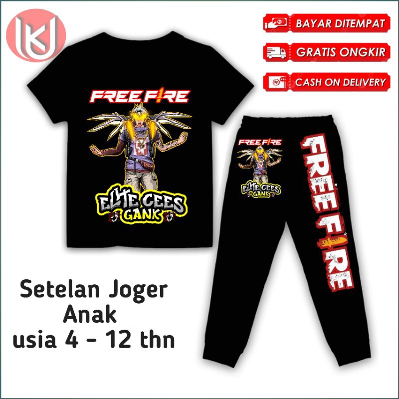 Bisa COD Kaos anak Setelan Joger Free Fire elite chees Gank baju anak FF gratis tambah nama