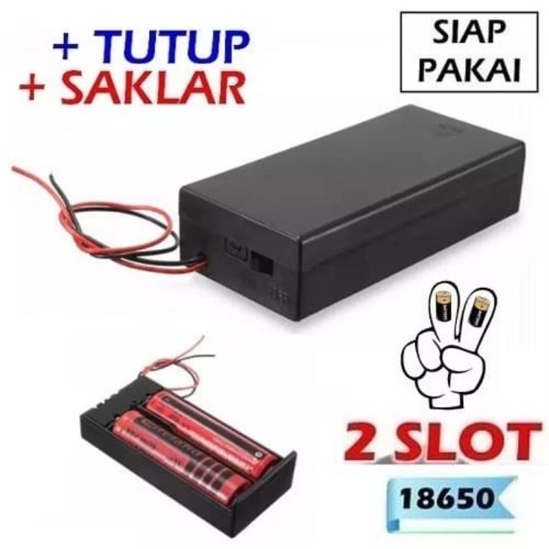Holder Slot Baterai 18650 Dengan Saklar Dan Tutup Cover Pararel