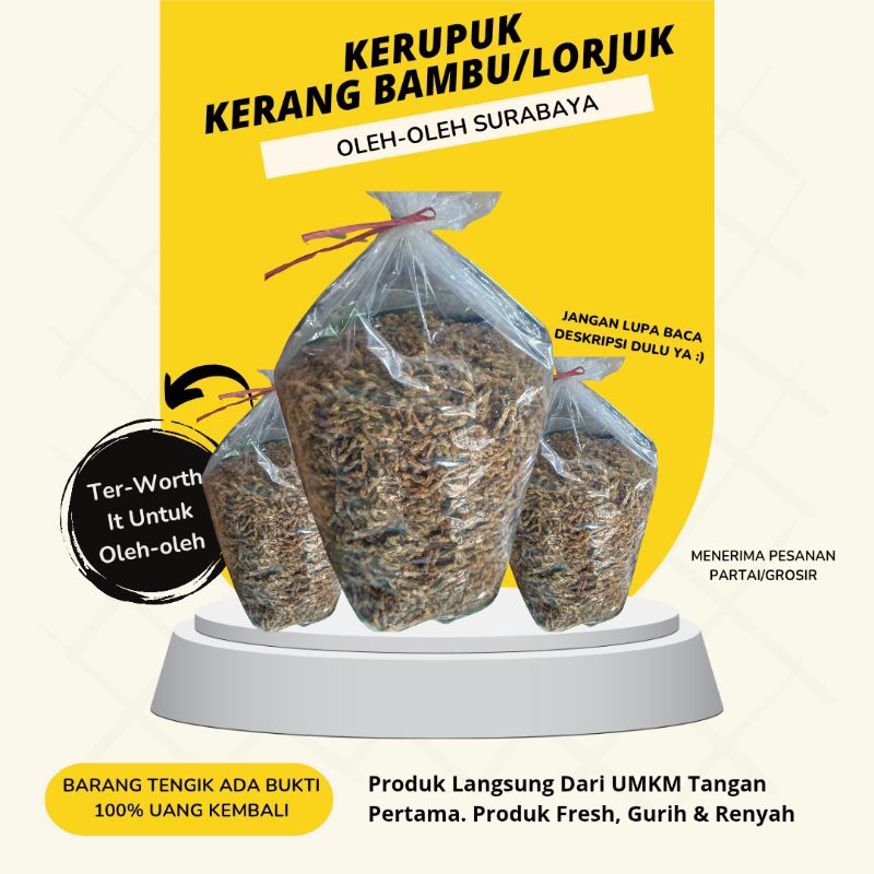 

Kerupuk Kerang Lorjuk Kerang Bambu 100 gram Khas Kenjeran Surabaya