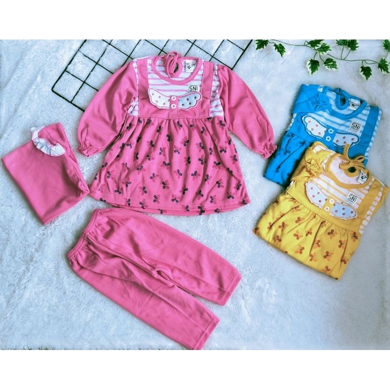 Setelan Baju Muslim Bayi Perempuan Motif Kupu-kupu // Baju Muslim Bayi Usia 3 -12 Bulan // Free Hija