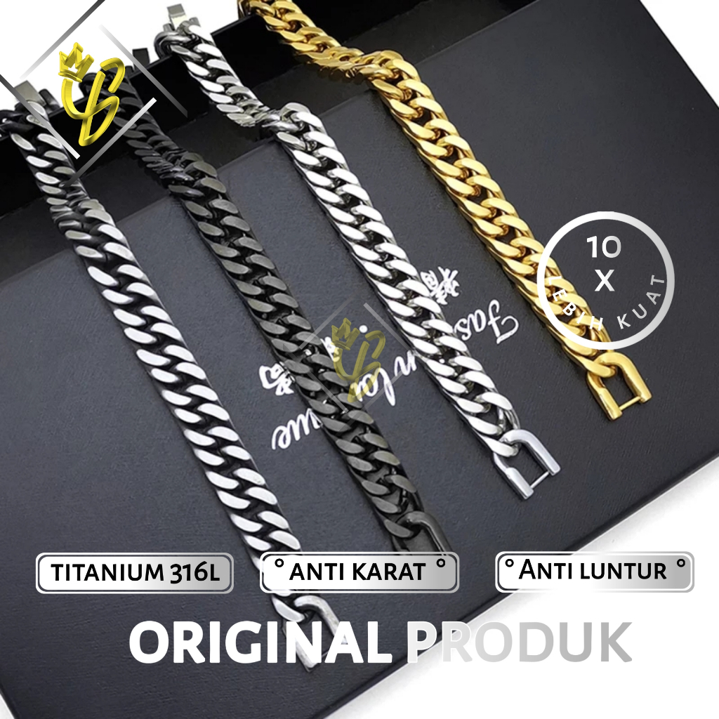 Gelang Pria Silver Gold Black/ Gelang Titanium/ Gelang Pria Macho/Gelang Fashion Pria/Gelang Elegant