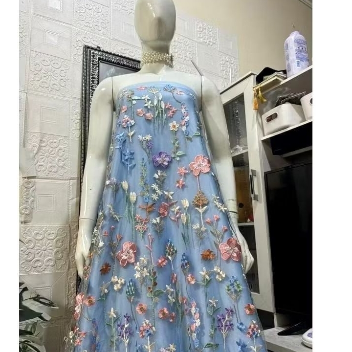 TERMURAH//" Kain tile valentino 3D motif bunga halus tile kebaya ready 100%