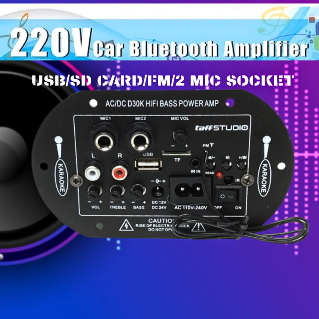 MALL TaffSTUDIO Papan Amplifier Bluetooth 12 Volt mobil Audio Karaoke rakitan Subwoofer DIY 35W D30K