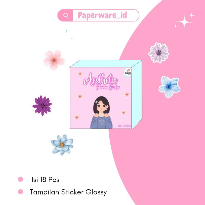 sticker tema aesthetic flowers / sticker dekorasi tema bunga aesthetic / stiker dekorasi aesthetic