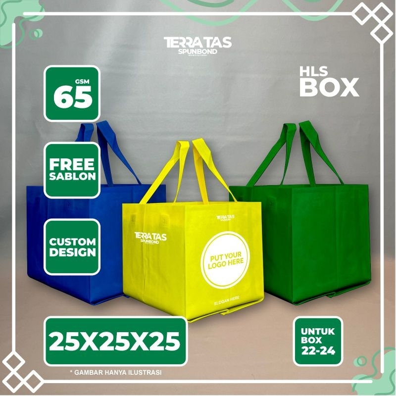 

Custom Made Tas Spunbond Souvenir Tote Bag Kotak Makan 65 GSM 25x25x25 Untuk Box 22-24 + Free Sablon