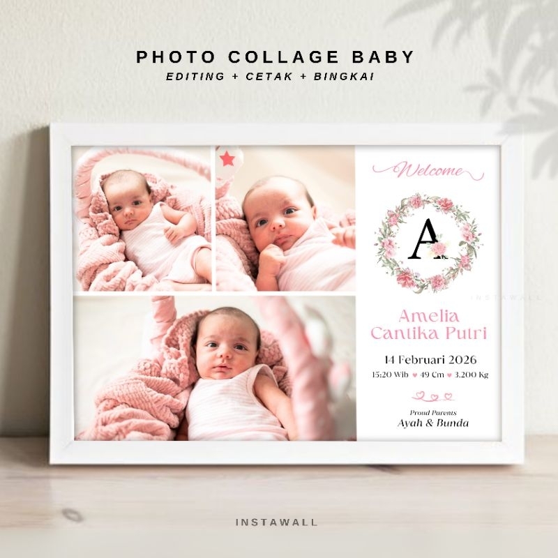 Cetak foto biodata bayi dan Bingkai foto bayi newborn aesthetic Cetak foto kolase Biodata anak laki 