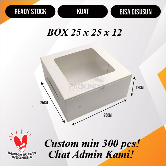 

(10 pcs) Tempat Kue Kotak Dus Wadah Ivory Polos 25 cm x 25 cm x 12 cm Jendela Mika