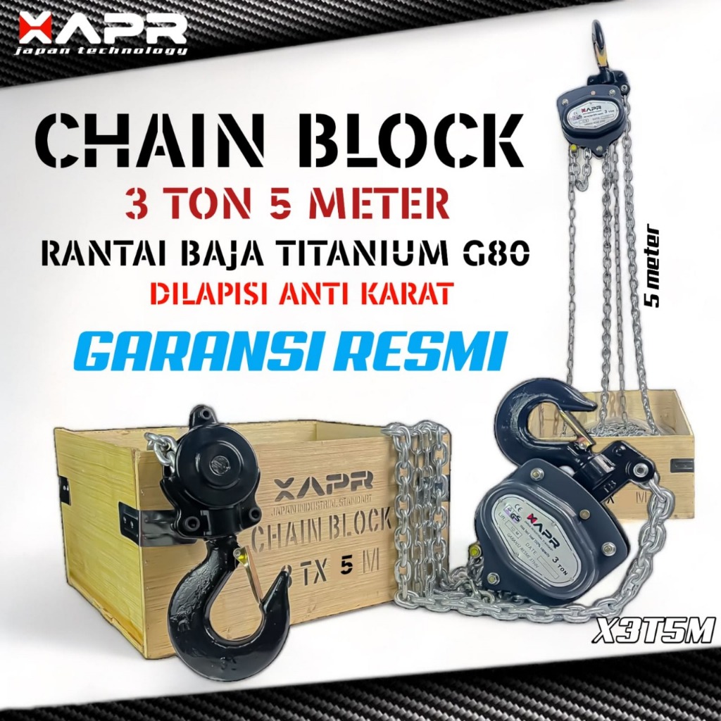 APR JAPAN X3T5M Chain Block 3Ton 5Meter Chainblock Kerekan Alat Angkat Barang Hoist Katrol