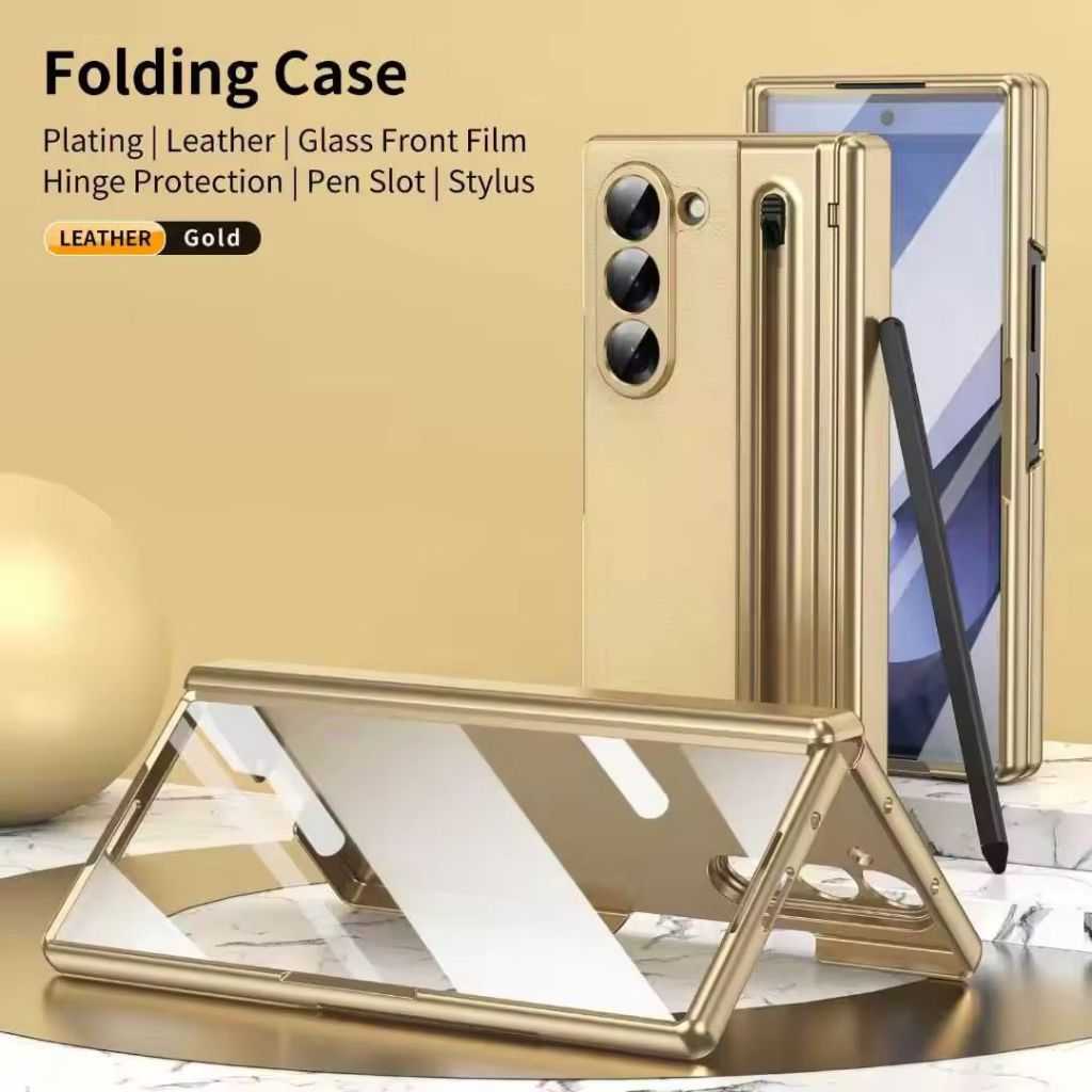 BESTCASE8 - CASING FULL LEATHER COVER HINGE S PEN Z FOLD 3 / Z FOLD 4 / Z FOLD 5 / Z FOLD 6 CASING