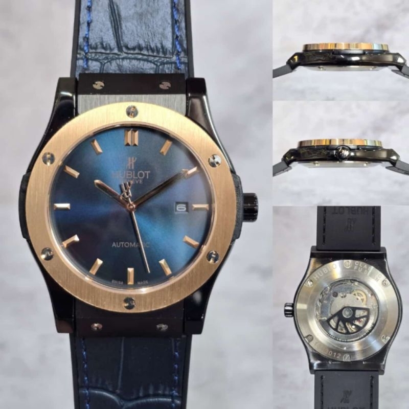 JAM TANGAN PRIA HUBLOT CLASSIC FUSHION BIRU ROSE AUTOMATIC JAPAN SUPER QUALITY DIAMETER 42MM