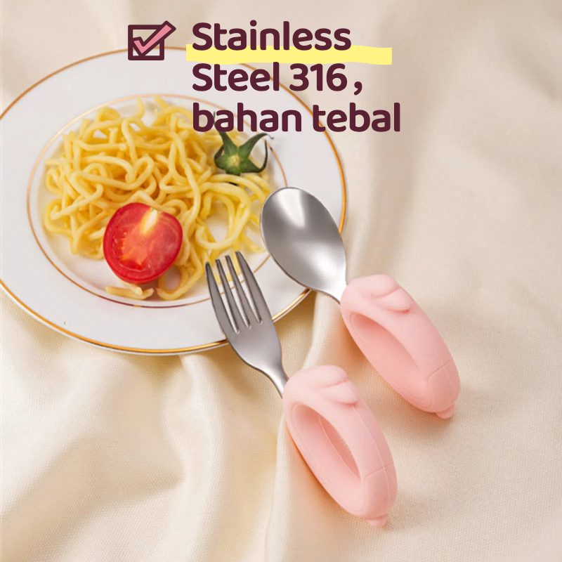 Discount Sendok Garpu Anak Set 1 Tahun/Sendok Garpu Anak Stainless Premium/Sendok Training Stainless