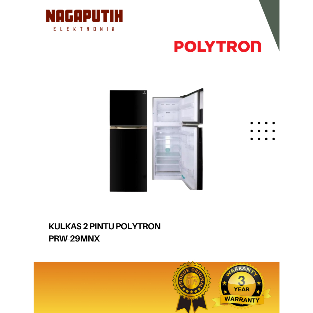 POLYTRON KULKAS 2 PINTU PRW-29MNX TEMPERED GLASS
