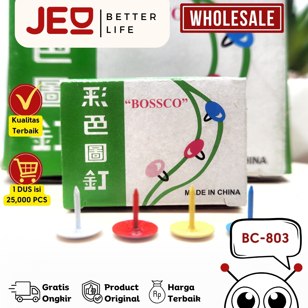 

GROSIR!!! (1 DUS isi 25,000 pcs) Paku Paku Payung Warna BOSSCO / BOSSCO Color Thumb Tacks / BOSSCO Color Pines
