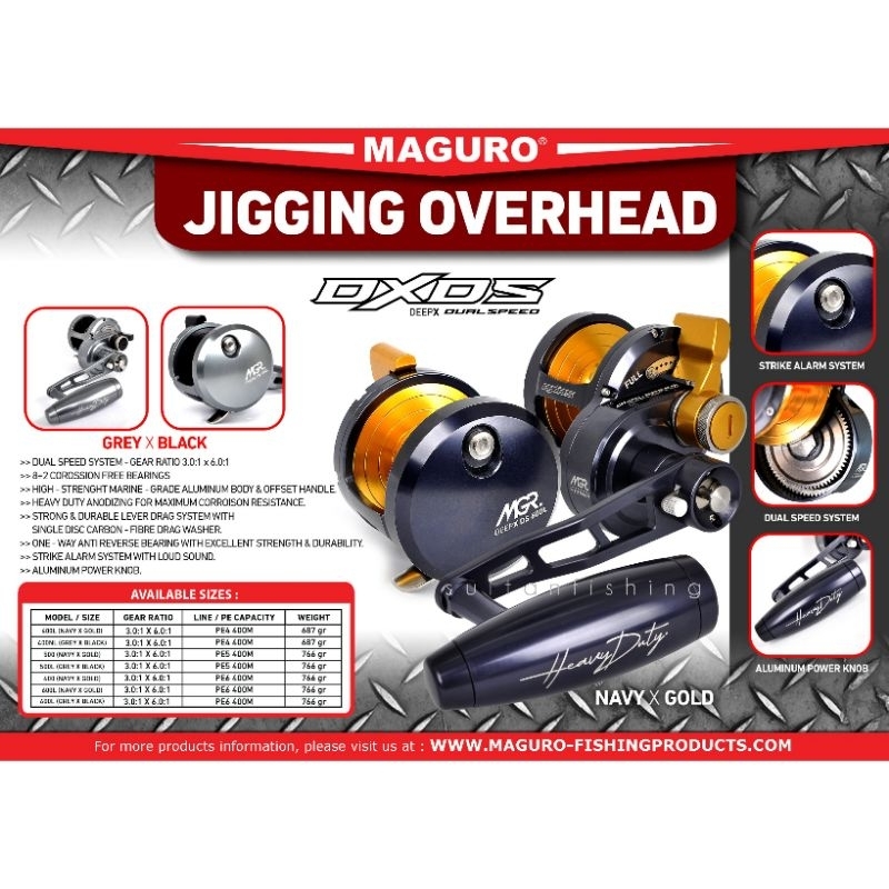 Reel OH MAGURO DEEP-X DUAL SPEED 400 500 600 Grey Black & Navy Gold