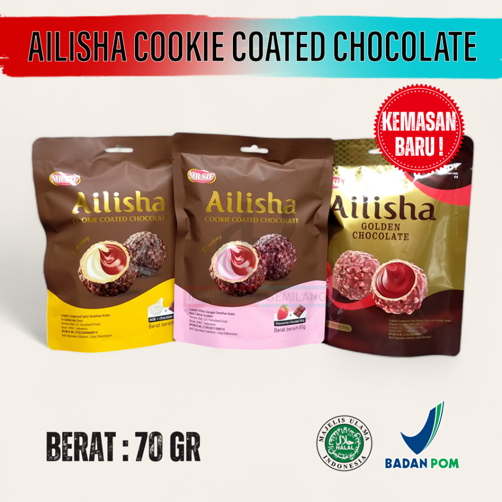 

Ailisha Cookie Coated Chocolate 70 gr / Cemilan Cokelat Ball / Coklat Cookies Cream