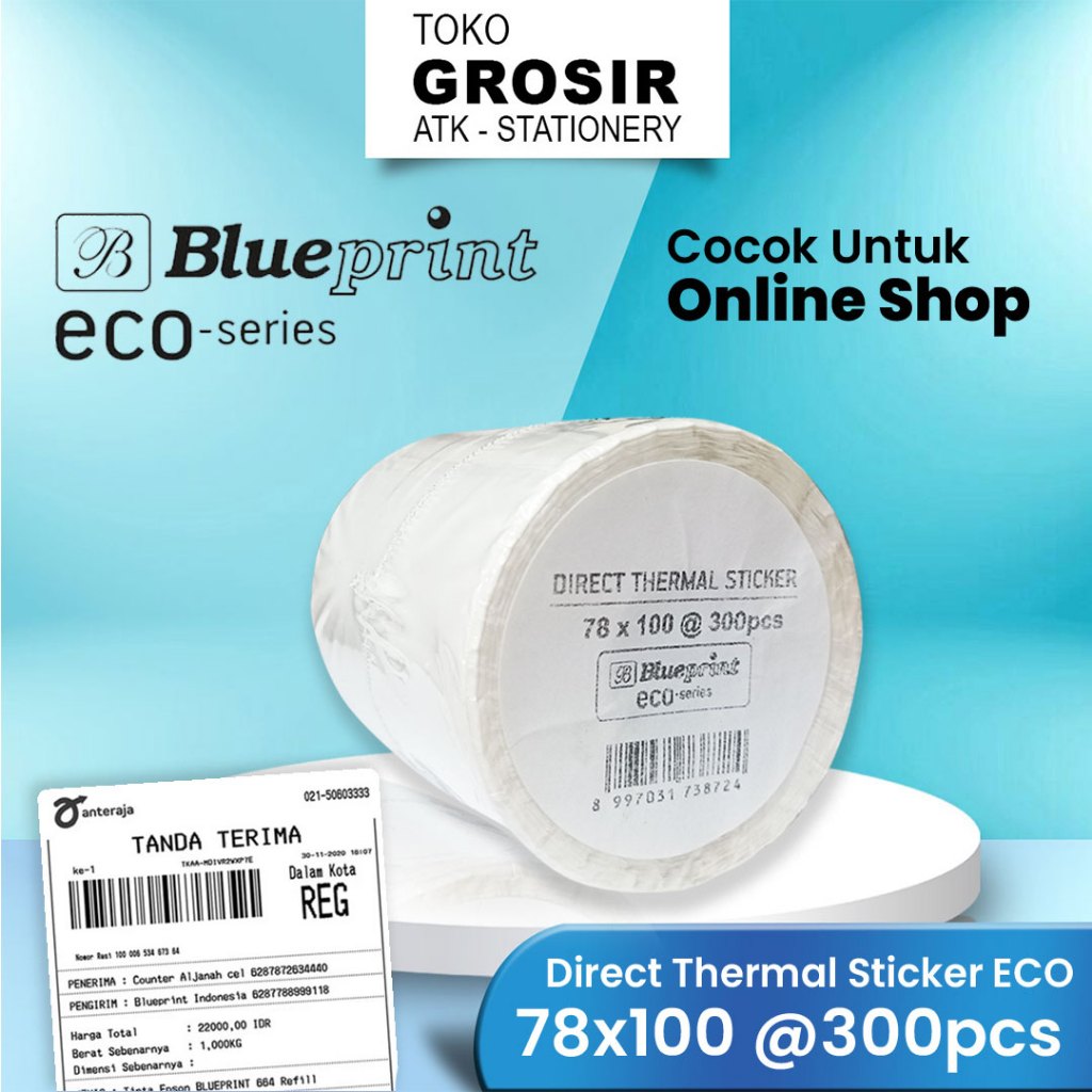 

78x100 ECO Resi Label Pengiriman Kertas Thermal Sticker Barcode BLUEPRINT 300 Stiker Termal ≈ 80mm < A6