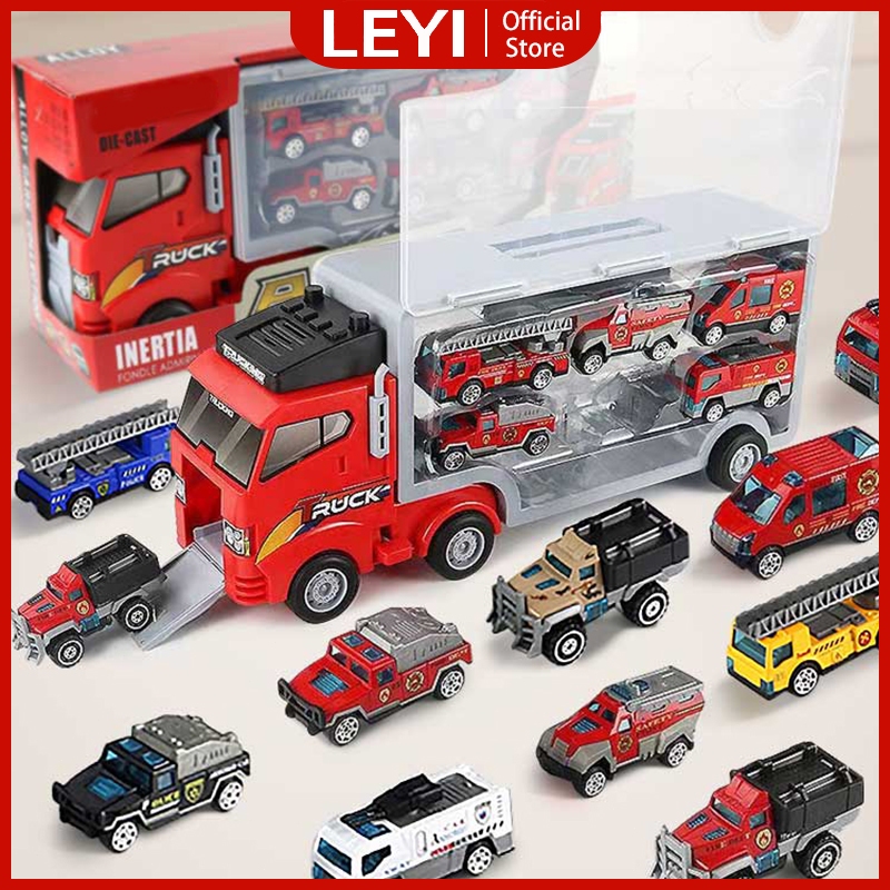 LEYI Mainan Truk Mobil Truk Alloy Dengan Tempat Penyimpanan Mobil Box Mainan Mobil Container Mainan