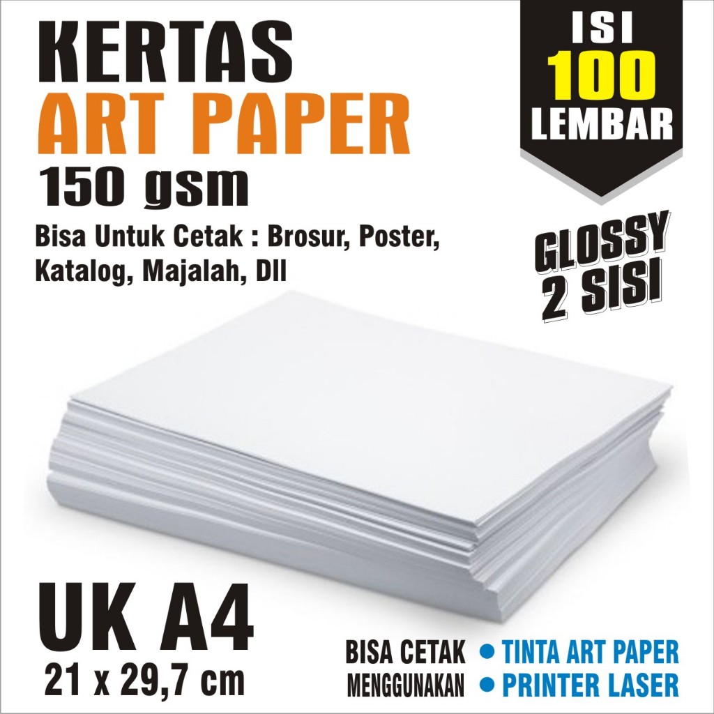 Kertas Art Paper 150 gsm A4 / Glossy 2 sisi / isi 100 lembar