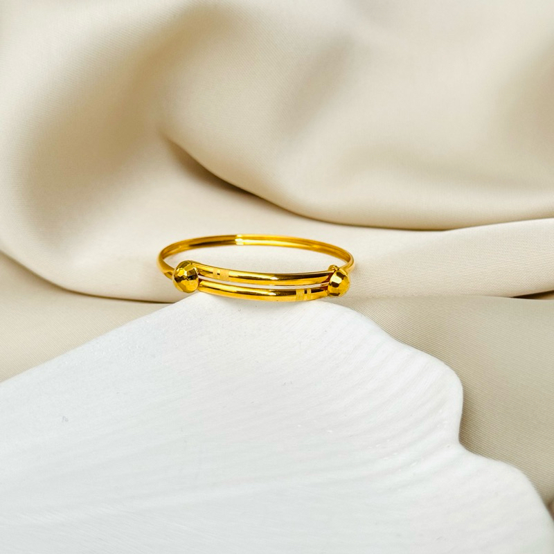 Gelang Bayi Adjustable Motif Bulat Kaca Emas Asli Kadar 700 16K