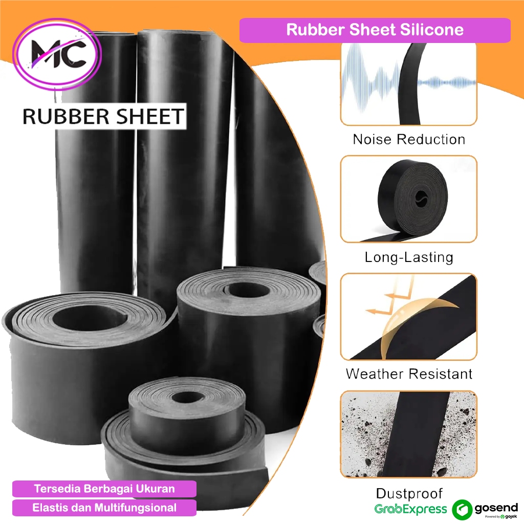 Karet Lembaran Anti Slip Rubber Sheet Silicone Hitam Ukuran Tebal Tipis Lebar 60cm 80cm 100cm Permet