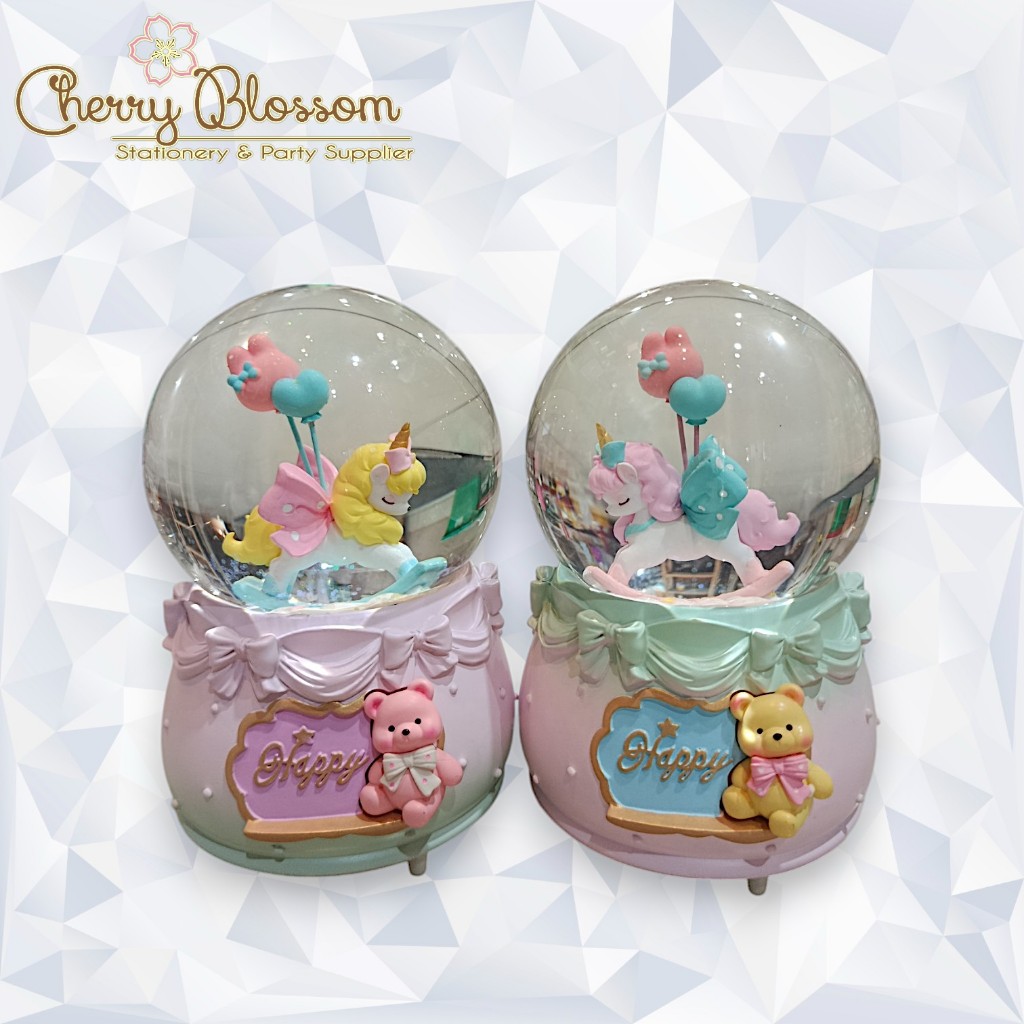 Snowball Kotak Musik Bola Kaca Kristal Salju Snowglobe Unicorn