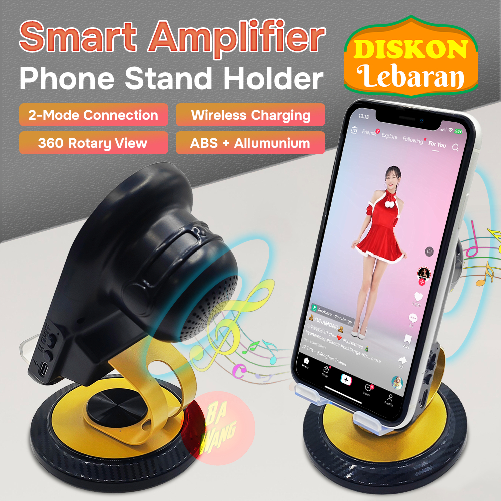 Phone Stand Standing Pembesar Suara Dudukan Holder Rotary Putar 360 HP Tablet Wireless Charger