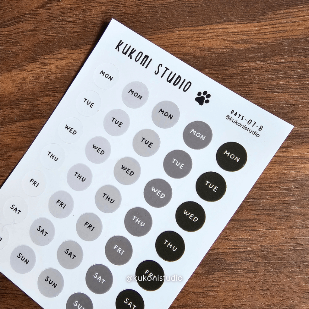 

Stiker Hari - Shades of Simplicity (Days Sticker) | Planner Sticker | Journal Sticker | Functional Sticker | Kukoni Studio