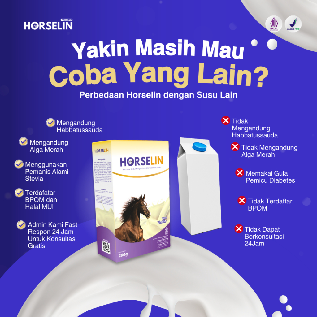 

Pegal Linu Dan Nyeri Sendi Susu Kuda Liar Original HORSELIN Sudah BPOM Resmi (200gr) Susu Kuda Kuat