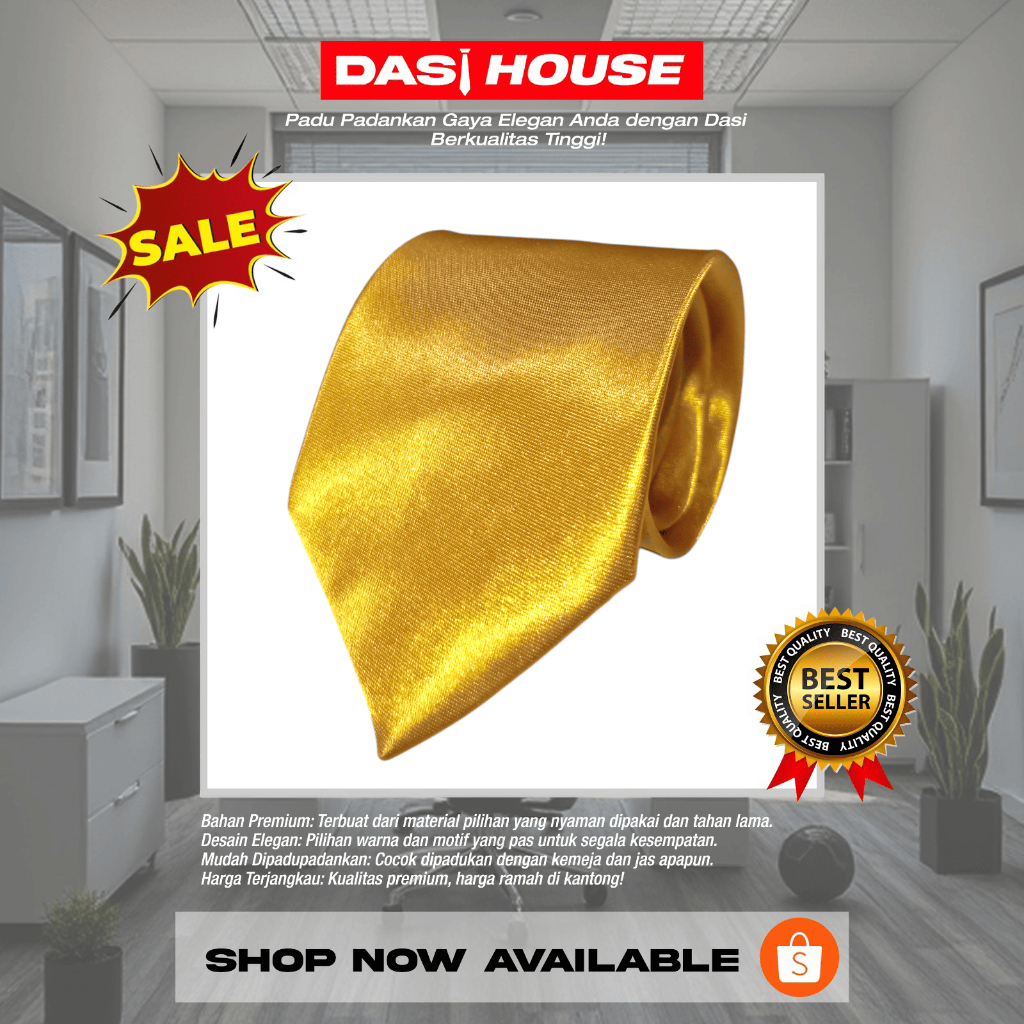 Dasi Gold Polos Tyrone Standar Formal