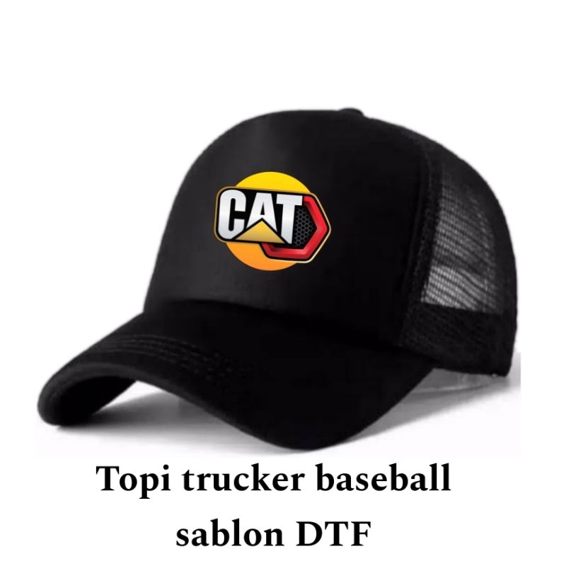 Topi jaring hitam logo cat bulat sablon DTF
