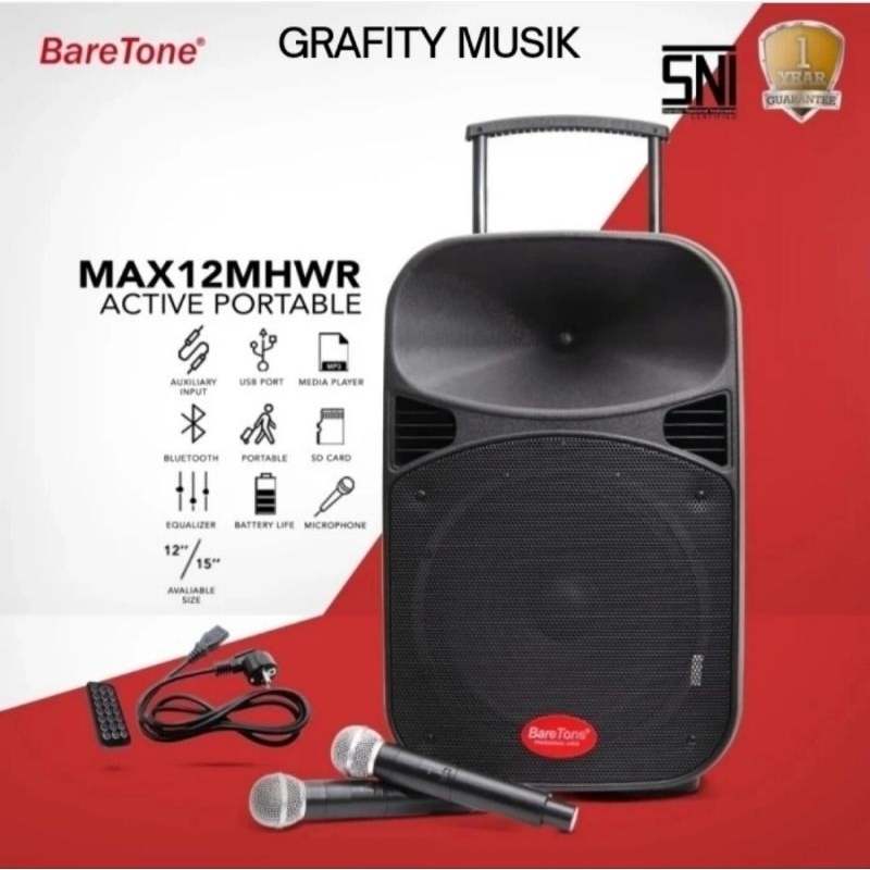 Speaker Portable Baretone MAX 12MHWR  Speaker Portable 12 Inch Baretone Max 12 MHWR Original