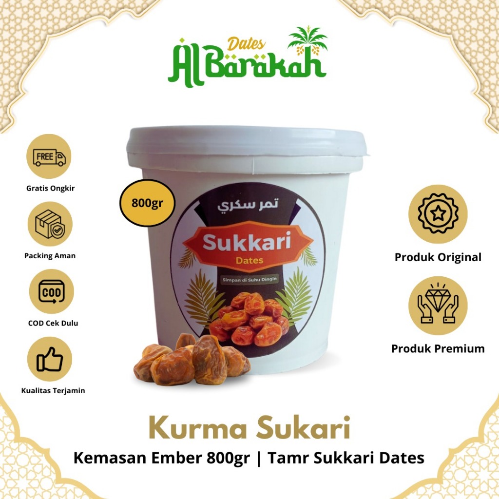

Kurma Sukari Kemasan Ember 800gr Tamr Sukkari Dates Original Manis Lembut dan Legit