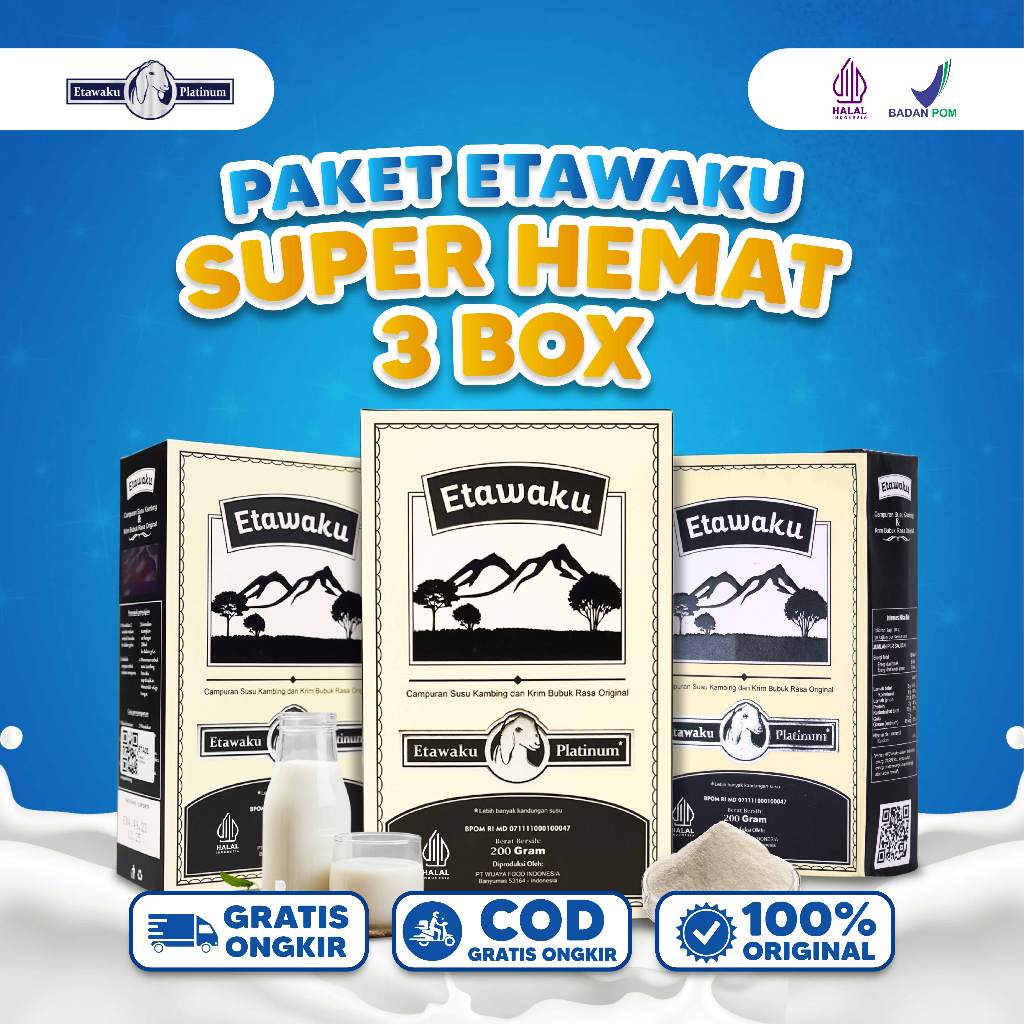 

Etawaku Platinum 3 Box Susu Kambing Etawa Untuk Nyeri Tulang Sendi dan Sesak Nafas