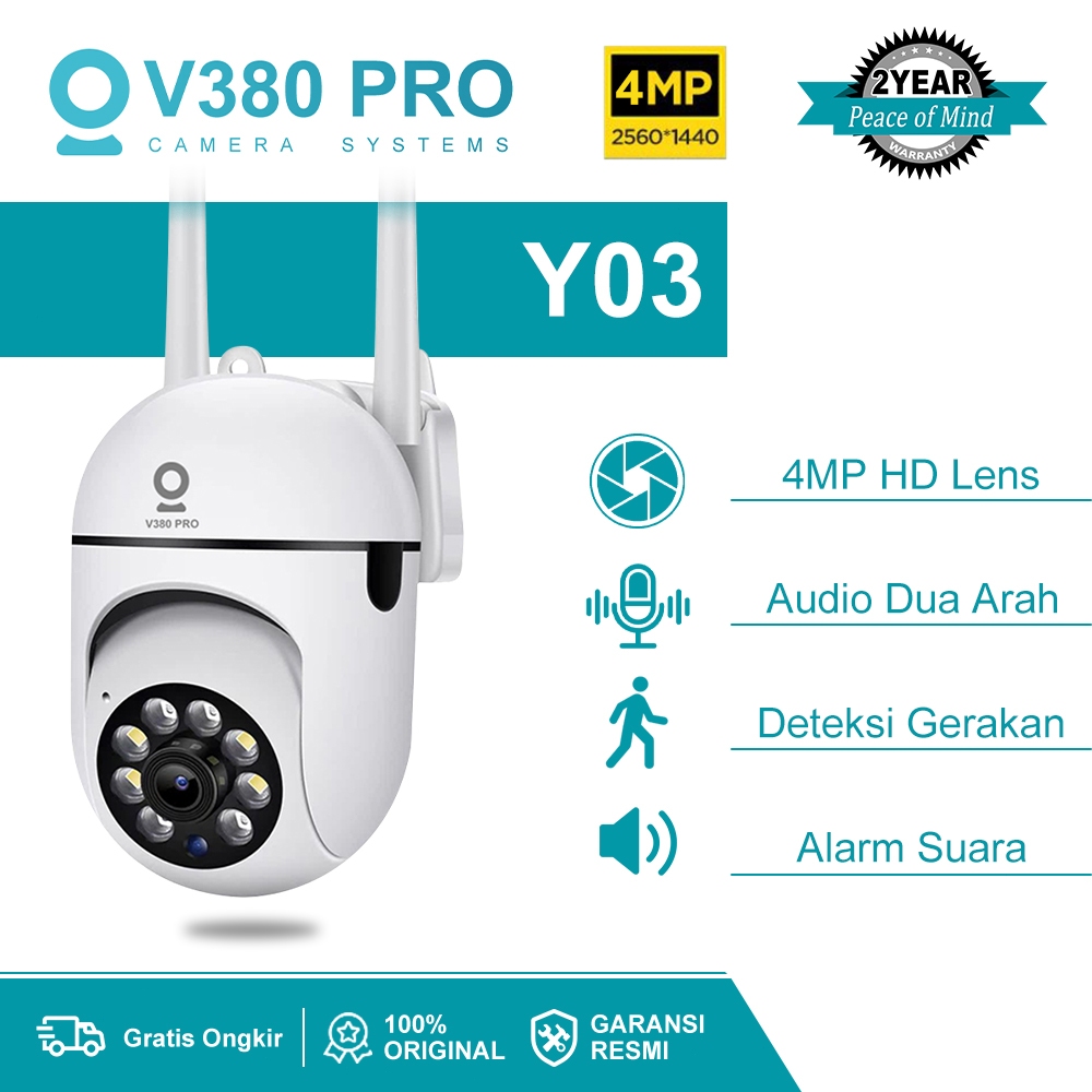 TERLARIS V380 PRO Y03 4MP HD Lens CCTV Smart Indoor Camera Real-Time Alarm + 2-Way Audio Kontrol