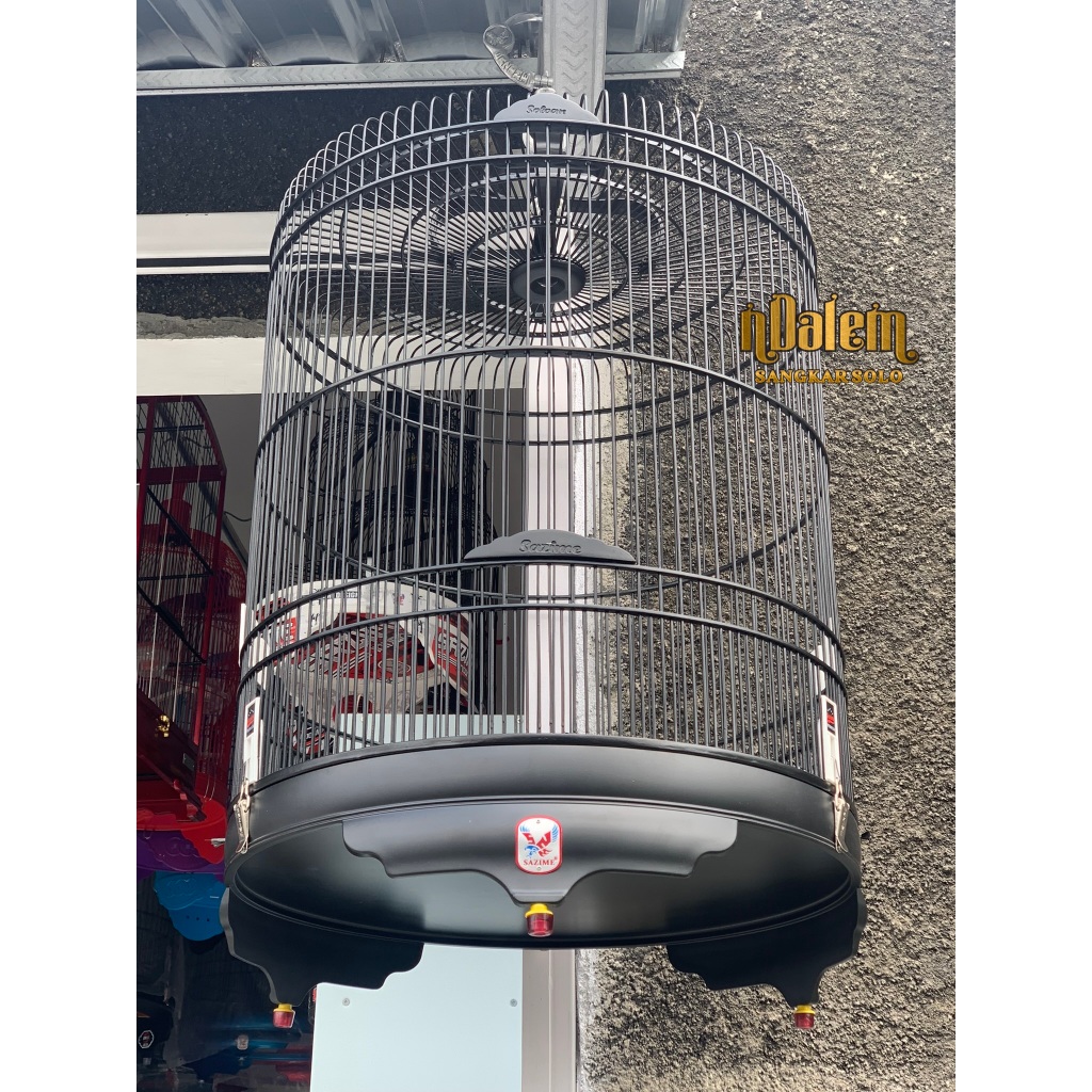 SAZIME BLACK DOFF TEBOK PVC NO 2 D58 ( FREE PACKING KAYU ) SANGKAR BURUNG BULAT MURAY / MURAI BATU