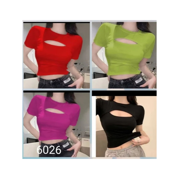crop top Korean style bolong dada #crop lengan pdk#crop wanita fashion#baju viral #6026