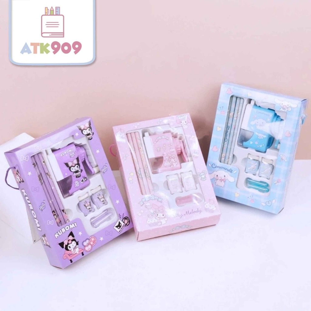 

ATK909 Set Alat Tulis Anak Sanrio 7in1 Serutan Pensil Penghapus Tutup Pensil Rautan Peratan Sekolah Paket Goodiebag