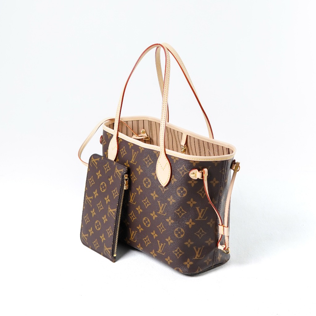 Tas LV NEVERFULL PM MONOGRAM BROWN TOTE BAG WITH POUCH 100% ORIGINAL