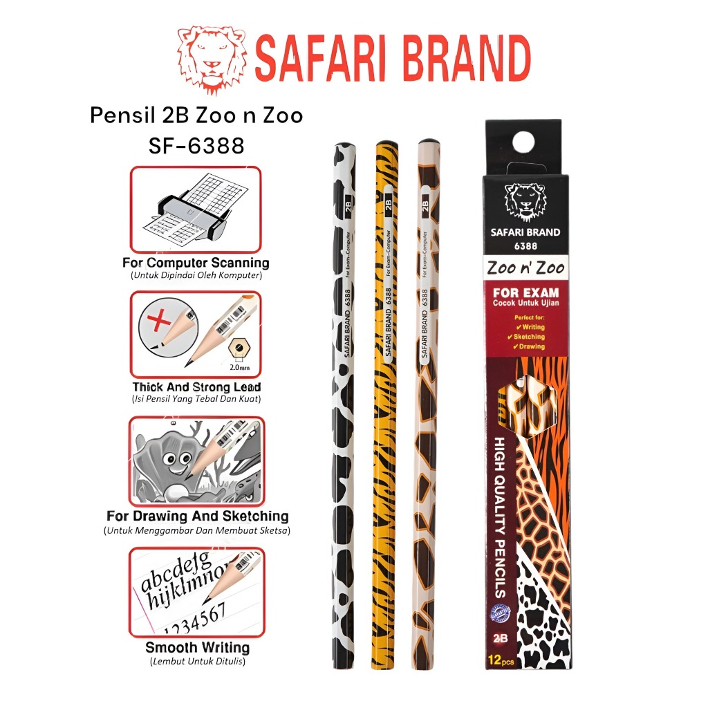 

(SF6906/6120) Pensil Kayu 2B Fancy Motif Batik High Quality Pencils Bisa untuk Ujian Komputer UN Negara Exam Motive Batik dan Zoo
