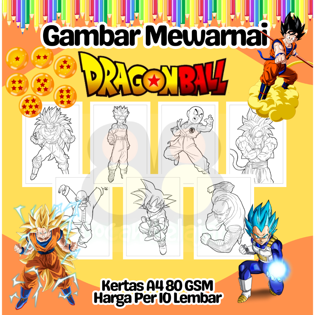 

10 Lembar Kertas A4 Gambar Mewarnai Tema GOKU DRAGON BALL Bag.2 Termurah - Anak Anak TK SD PAUD Remaja