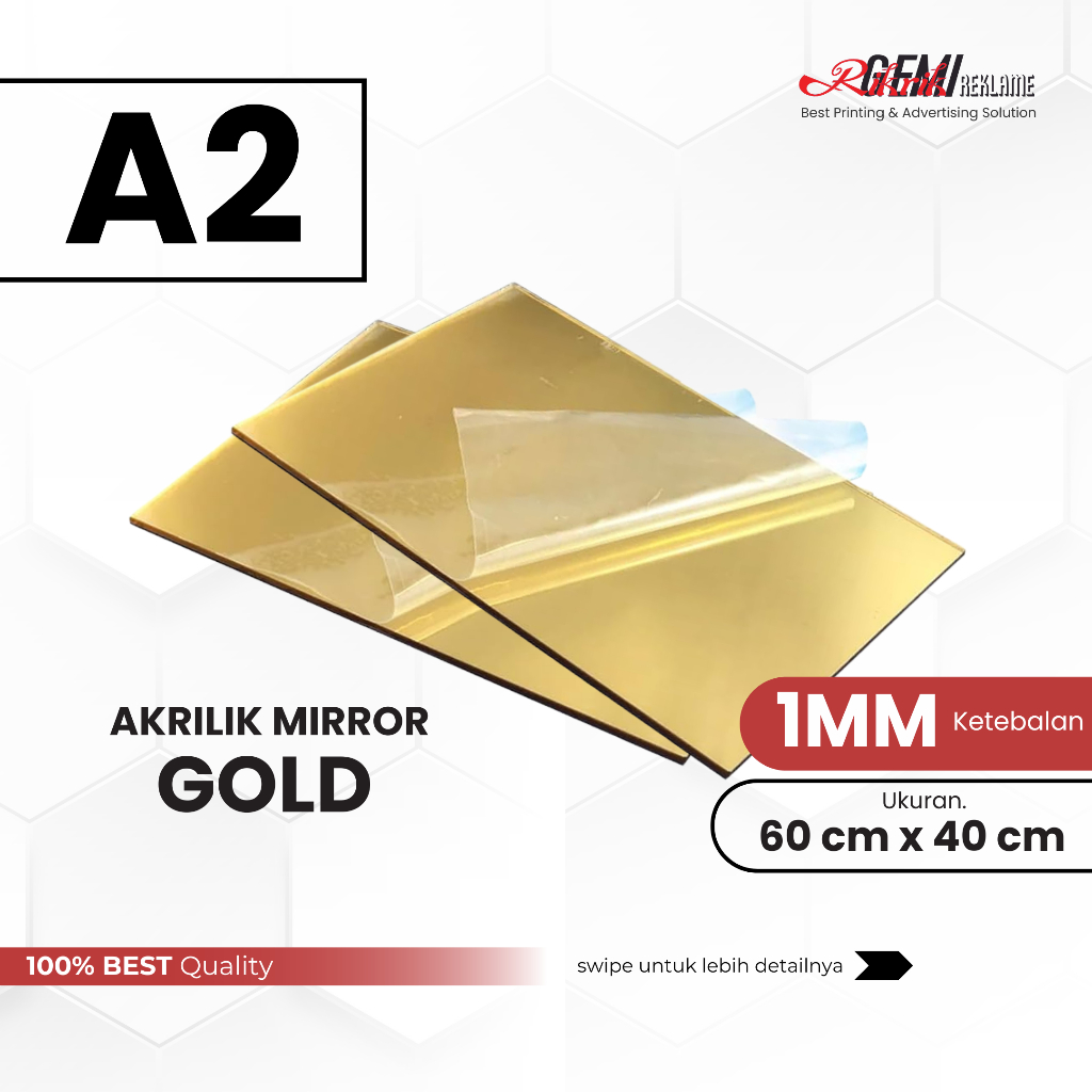 

RikrikGemi - Akrilik Lembaran Mirror Gold 1mm A2 60 x 40cm