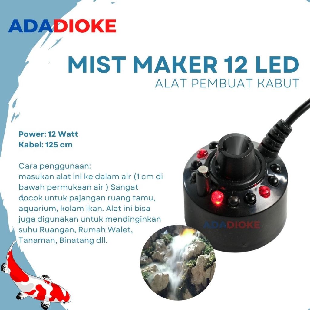 Mesin Pembuat Kabut / Asap Kolam Aquarium Mist Maker Kolam Aquarium Mist Maker 12 LED 24 Volt