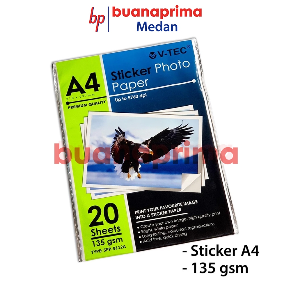 

Kertas STIKER V-TEC A4 135 gsm isi 20 Lembar Sticker Photo Glossy