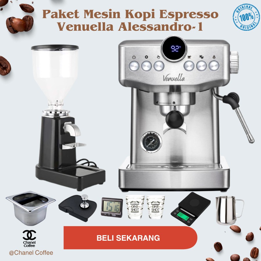 Paket Mesin Kopi Espresso For Home Venuella Alessandro-1 + Grinder LD-019 Elektrik + Tools