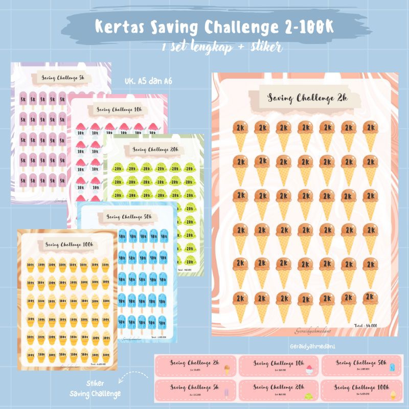 

Kertas Saving Challenge 2-100k Motif Cute 1 Set Lengkap Plus Stiker