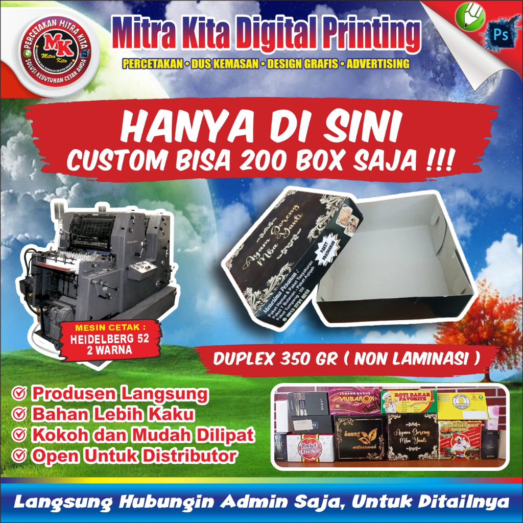 CUSTOM DUS NASI / BOX ( Box Nasi/Box Kemasan/Dus Chicken dll. ) Desain Suka-suka