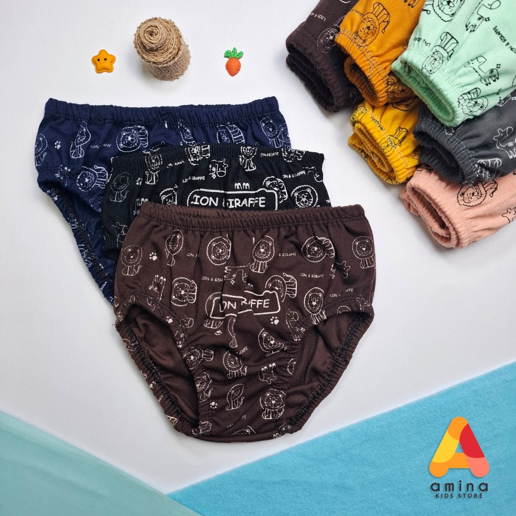 12Pcs Celana Dalam~CD Sempak Anak Laki-laki & Perempuan Full Print Motif Doraemon, Lion & Giraffe