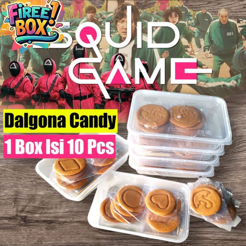 

PROMO !!!! DALGONA CANDY SQUID GAME PERMEN BULAT VIRAL 1BOX ISI 10PCS PERMEN SUDAH FREE BOX