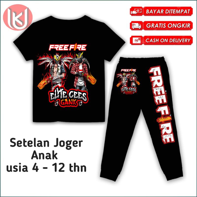 Bisa COD kaos anak setelan Joger Free Fire elite chees Gank baju anak FF gratis tambah nama
